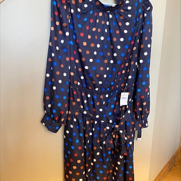Maggy London Polka Dot Long Balloon Sleeve Dress With Cutout Back and Tie Waist - Picture 11 of 11